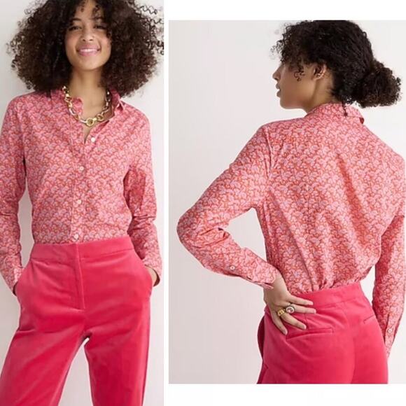 J. Crew x Liberty® Buttondown Size 4 Orange Floral Slim Top Cotton Toutouayette - Picture 5 of 14